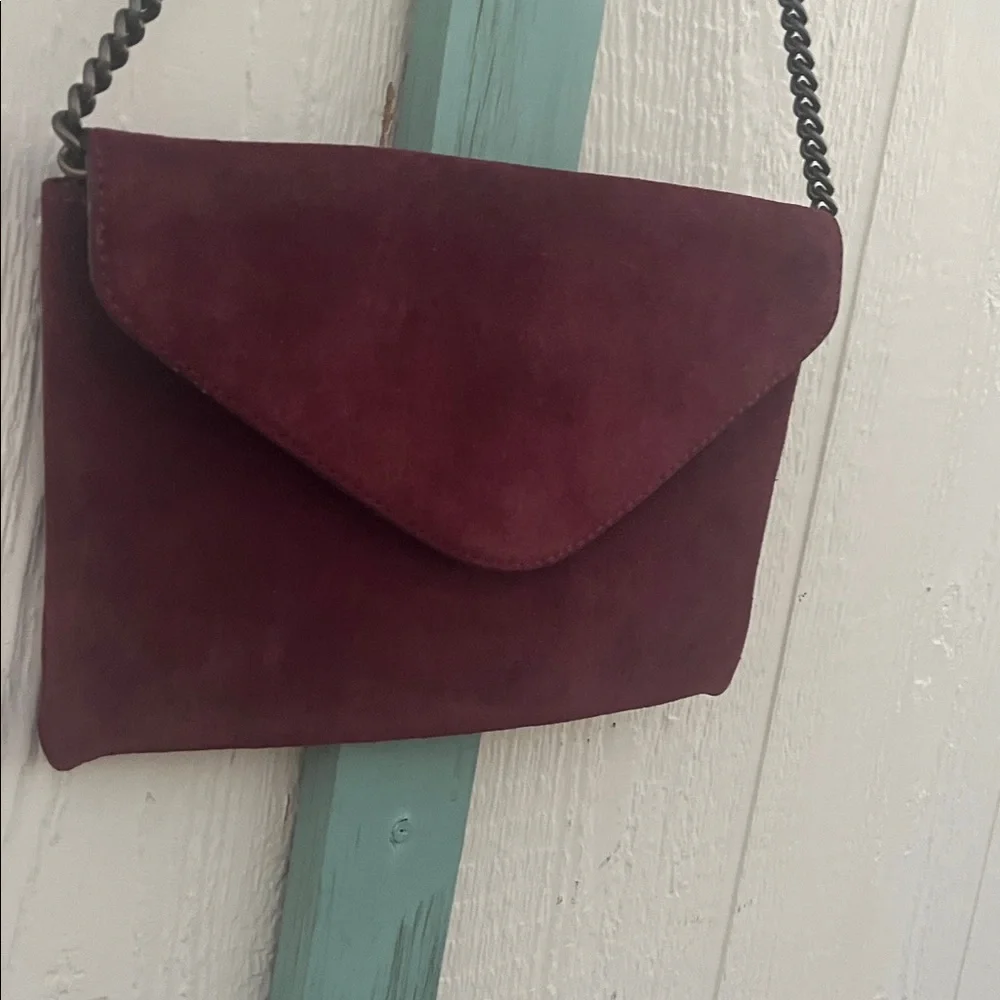 J.Crew Burgundy Suede Leather Envelope Chain Crossbody Clutch Bag